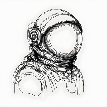 A minimalist ink drawing of an astronaut on plain white background.の素材