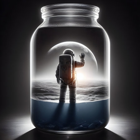 Ruckenfigur a photograph of an astronaut inside a glass jarの素材
