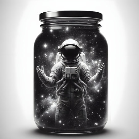 Ruckenfigur a photograph of an astronaut inside a glass jarの素材