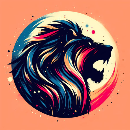 Lion head on a background of the moon. Vector illustration.の素材
