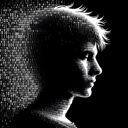 A silhouette of  young man made using binary numbers from 1 to 100.の素材