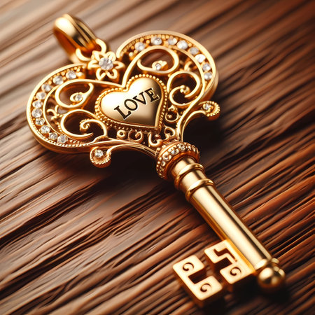 Key to Love - Key to Valentines Day - on wooden backgroundの素材