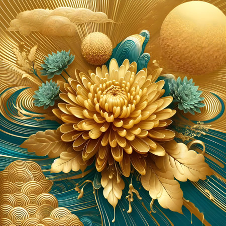 Chrysanthemum ripple gold and bright illustration.の素材