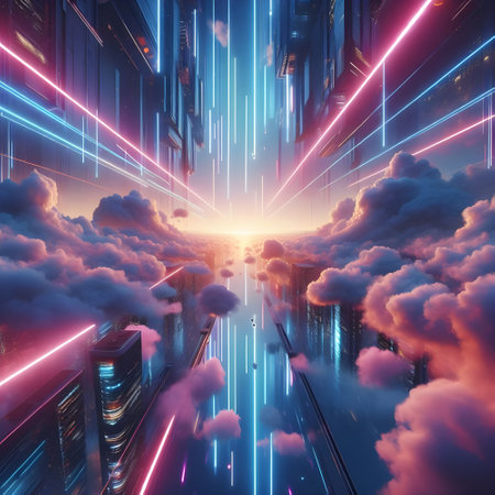 Sky with lights reflecting on clouds, bottom view.の素材