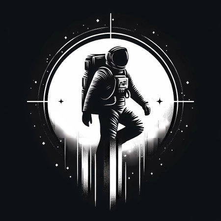 Minimalist space background with silhouette of astronaut.の素材