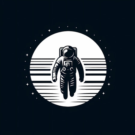 Minimalist space background with silhouette of astronaut.の素材