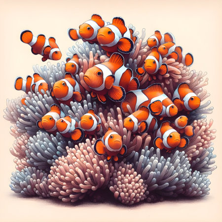A bunch of clownfish on the corals.の素材