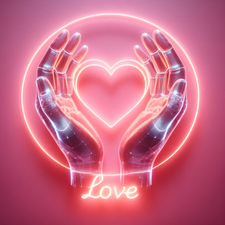 3D perfect clear glass hands making shape of heart.の素材