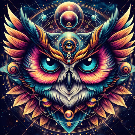 Owl with a hex crest with an eye on the center if itâs forehead.の素材