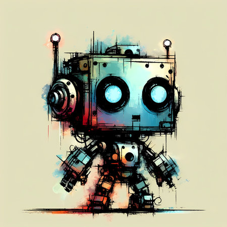 Minimalist painting of sci-fi cute robot ,  pen and ink sketch.の素材
