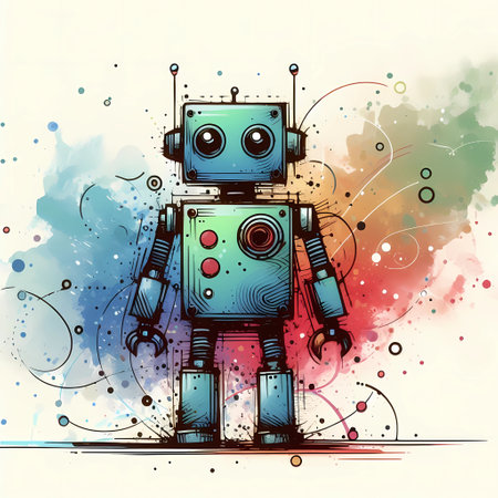 Minimalist painting of sci-fi cute robot ,  pen and ink sketch.の素材