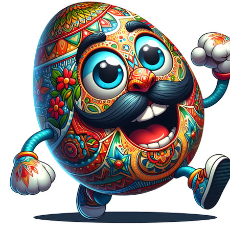 Cartoon easter egg with ethnic ornaments. Vector illustration.の素材