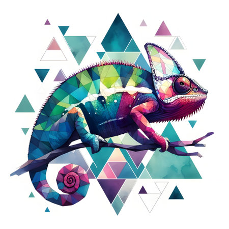 Watercolor chameleon, white background.の素材