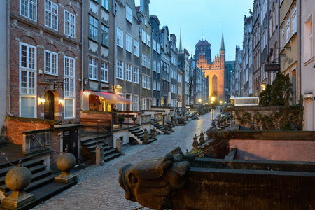 Gdansk, Poland - April 17, 2018: Beautiful historic houses on Mariacka Street in Gdansk Old Town