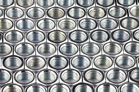 top side and close up array of metal nuts の写真素材