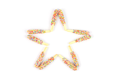 Star shape Bread sticks on white backgroundの写真素材