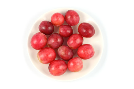 top side grape fruit in dish  on white backgroundの写真素材