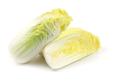 slice of Chinese cabbage on white backgroundの写真素材