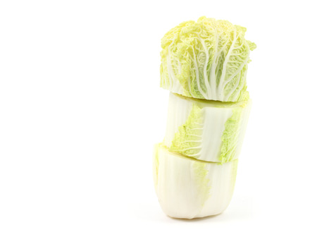 stack of slice Chinese cabbage on white backgroundの写真素材