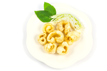 close up pork rind on white backgroundの写真素材