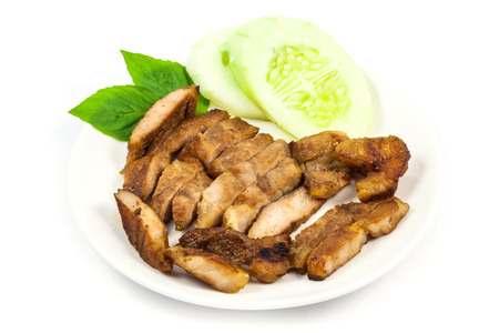 close up Barbecued pork on white backgroundの写真素材