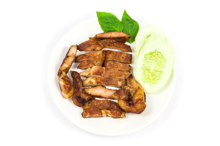close up top side  Barbecued pork on white backgroundの写真素材