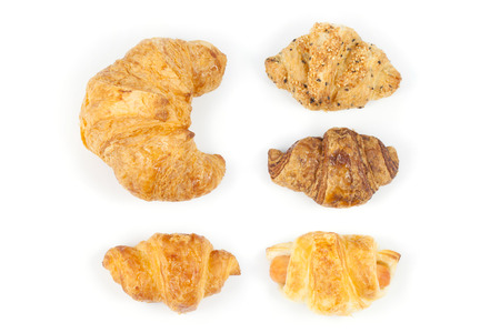 close up top side five croissant on white backgroundの写真素材