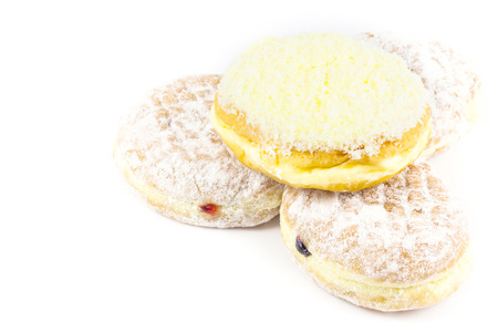 close up stack of  donut on white backgroundの写真素材
