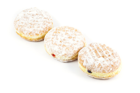 close up row of  donut on white backgroundの写真素材