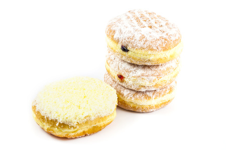 close up stack of  donut on white backgroundの写真素材