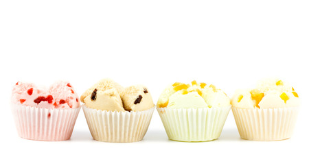 Cotton wool cup cake on white backgroundの写真素材
