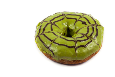 close up green tea donut on white backgroundの写真素材