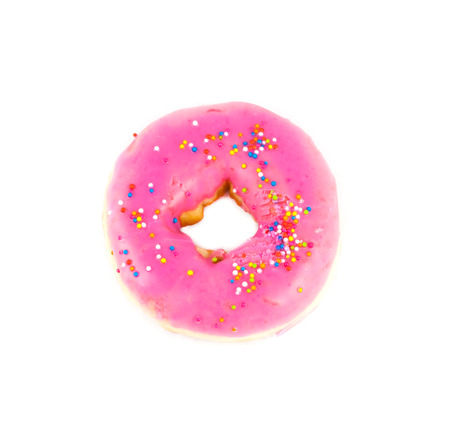 close up pink donut on white backgroundの写真素材