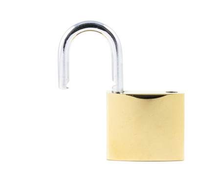close up yellow lock on white backgroundの写真素材