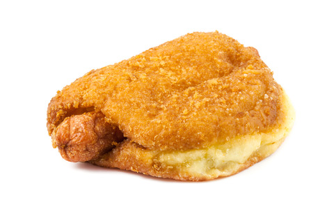 close up fried donut on white backgroundの写真素材