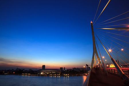 Rama VII bridge in thailand  in twilight timeの写真素材