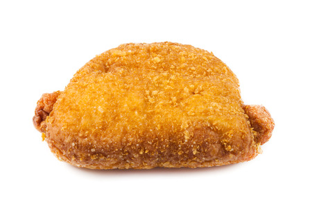 close up fried donut on white backgroundの写真素材