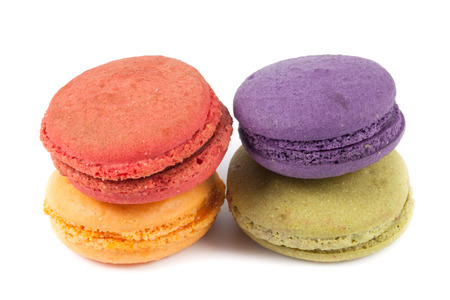 close up colorful macaron on white backgroundの写真素材