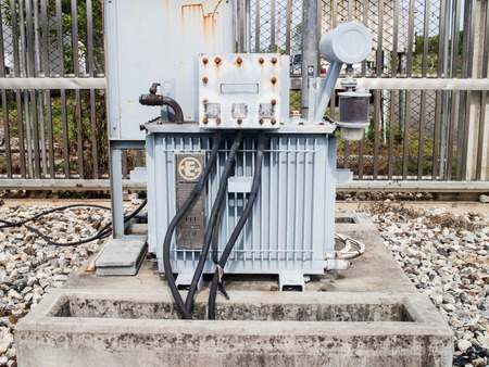 old Capacitor bank in high voltage substationの写真素材