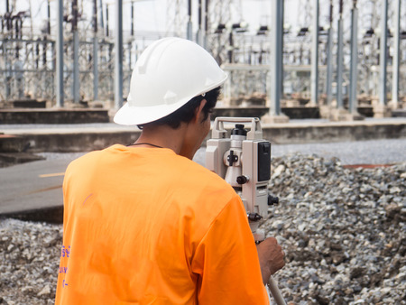 Surveyor engineer on the substationのeditorial素材