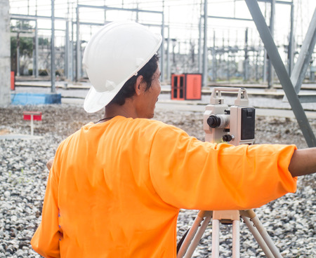 Surveyor engineer on the substationのeditorial素材