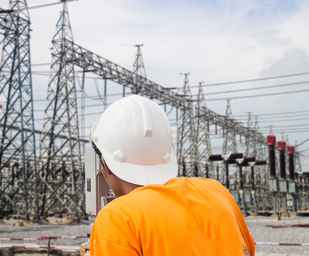 Surveyor engineer on the substationのeditorial素材