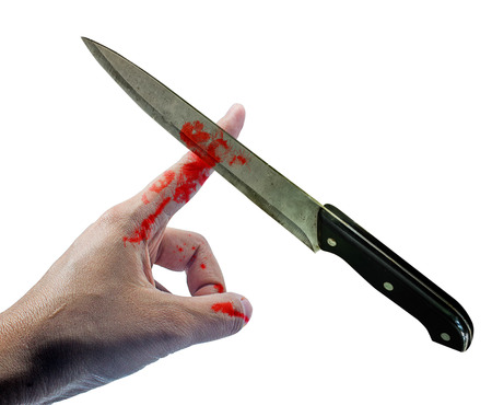 hand injury with blood isolatedの写真素材