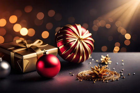 Christmas decoration on bokeh background. New Year and Christmas holiday.の素材