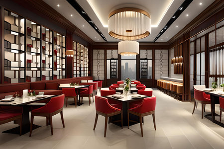 3d rendering luxury and modern restaurant in shanghai chinaの素材