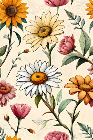 Seamless floral pattern with daisies and chamomilesの素材