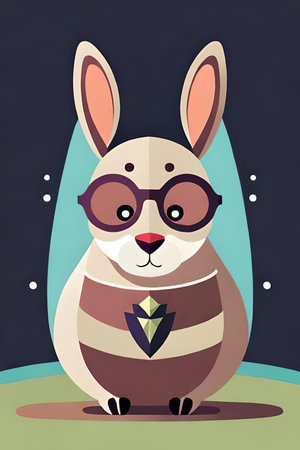Cute cartoon rabbit with glasses and bow tie. Vector illustration.の素材