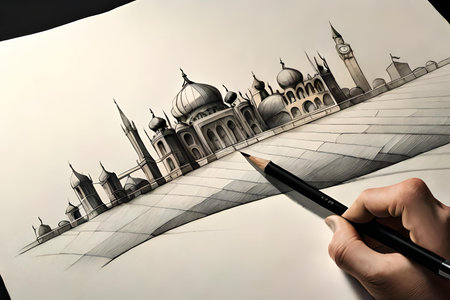 Drawing of famous landmarks in Istanbul, Turkey with pencils.の素材