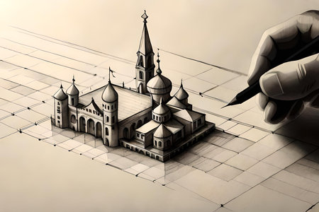 Architectural drawing of the Cathedral of Christ the Saviour.の素材
