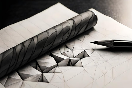 Pencil and notebook on a black background. Close-up.の素材